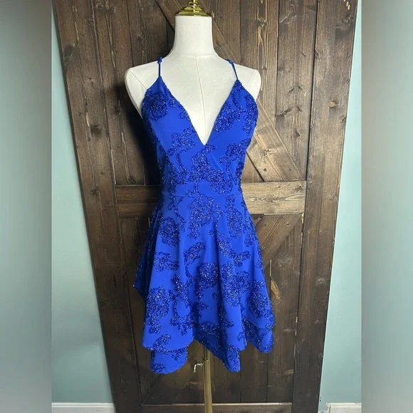 Vibrant Royal Blue Embellished Mini Dress – Size Small (Honey and Rosie) - Picture 1 of 8